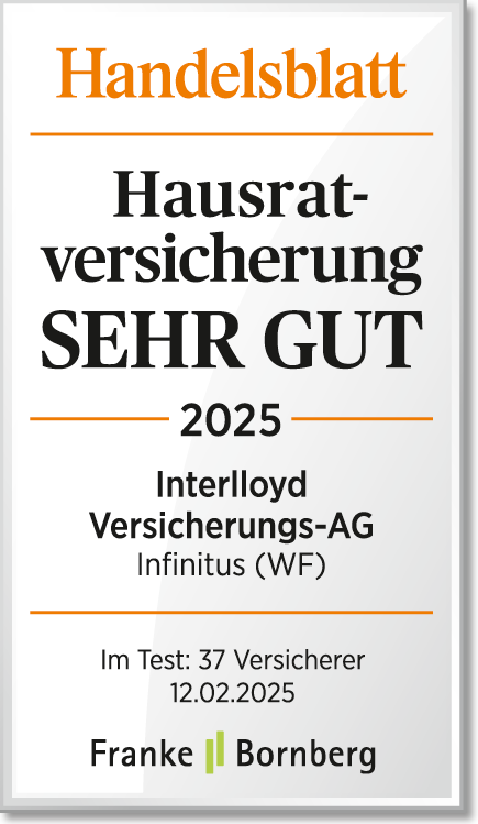 Siegel Handelsblatt Hausratversicherung Infinitus sehr gut von Franke&Bornberg 02/2025